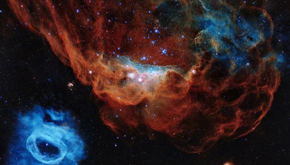 La foto muestra la nebulosa gigante NGC 2014 y su vecina NGC 2020, como las captó el Hubble. (Foto: NASA/ESA)
