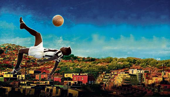 Afiche intervenido de "Pelé eterno" (2004), un documental brasilero dirigido por Anibal Massaini Neto.