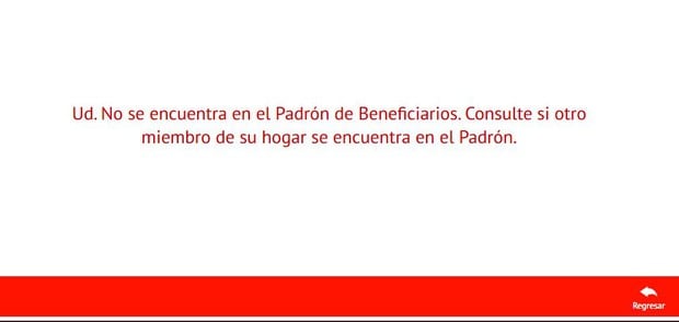 Si no están dentro de los beneficiarios te saldrá este mensaje (Foto: Captura de pantalla)