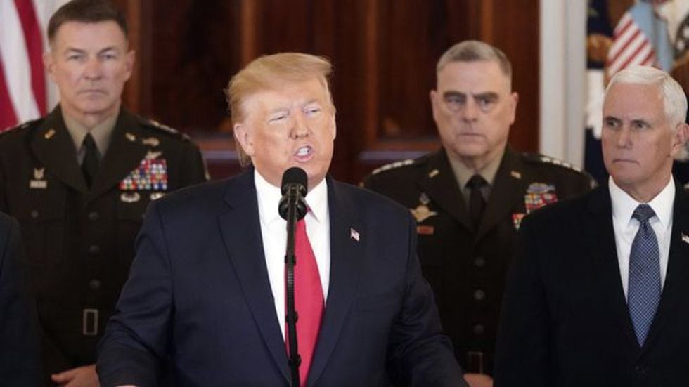 Trump aseguró después del ataque iraní que "ningún estadounidense" había sufrido daños. Foto: AFP, vía BBC Mundo