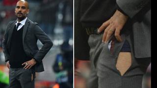 Pep Guardiola: se le rompió el pantalón en partido del Bayern