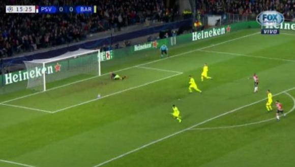 Barcelona vs. PSV: culés se salvaron del 1-0 gracias al poste tras remate de Gastón Pereiro. (Foto: captura)