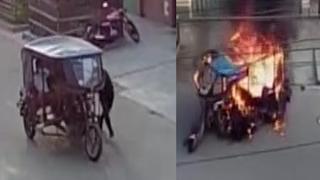 El Agustino: ladrones intentan escapar en mototaxi, pero vecinos consiguen quemar el vehículo | VIDEO