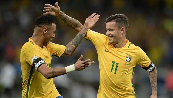 Philippe Coutinho extrañará a Neymar en estos partidos amistosos previos a Rusia 2018. "Es muy importante para nuestra selección brasileña", expresó. (Foto: AFP)