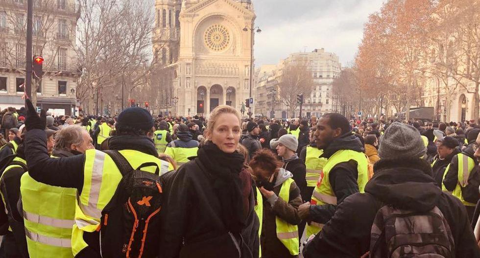 La actriz Uma Thurman estuvo en medio de las protestas que se realizaron en París, Francia. (Foto: @umathurman)