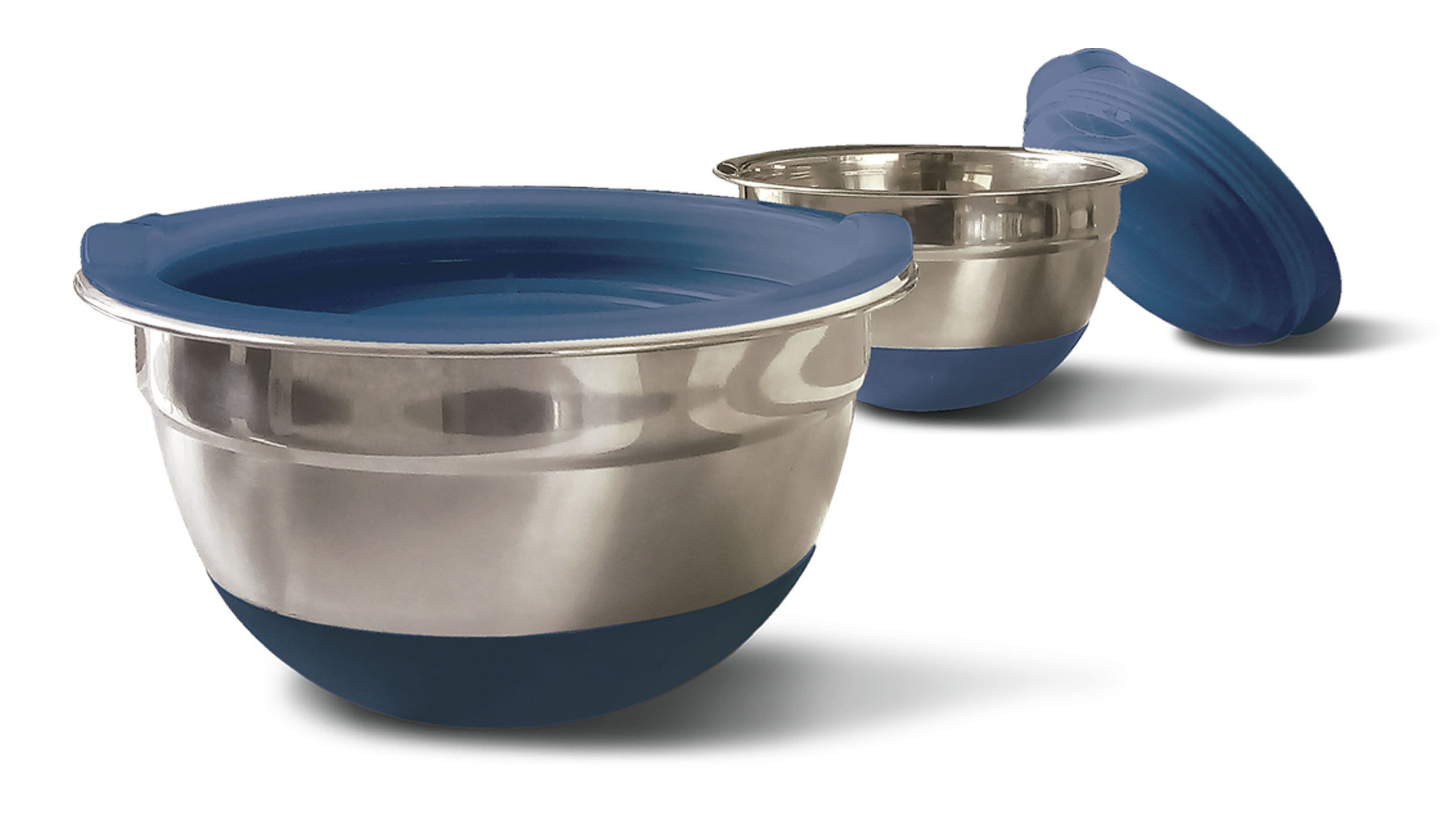 Bowls de acero inoxidable, son de 24 cm y 16 cm con base de silicona antideslizante.