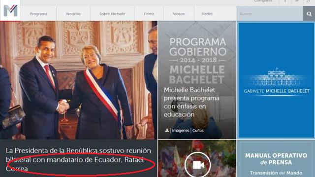 Web oficial de Bachelet confundió a Humala con Rafael Correa - 1