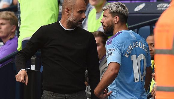 Pep Guardiola y el 'Kun' Agüero tuvieron un enfrentamiento en pleno partido entre Manchester City y Tottenham. (Foto: AFP)