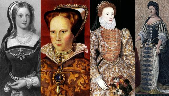 De izq. a der. y con años de reinado: Juana I, 10 al 19 de julio de 1553; María I, 1553-1558; Isabel I, 1558-1603; María II, 1689-1694. (GETTY IMAGES).