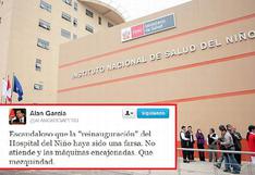 Alan García afirma que la reinauguración del Hospital del Niño fue una "farsa"