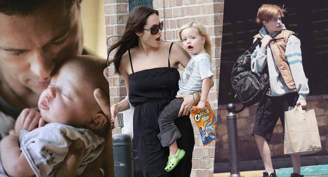 De izquierda a derecha: Brad Pitt junto a una bebé Shiloh. (Centro) Angelina Jolie junto a su hija más crecida (Derecha) La menor en la actualidad.