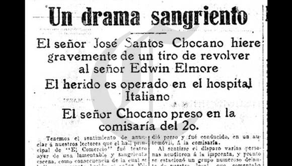 José Santos Chocano dispara a Elmore en El Comercio