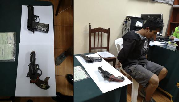 Presuntos delincuentes tenían en su poder dos réplicas de armas de fuego. El mototaxi había sido robado. (Imagen: PNP)