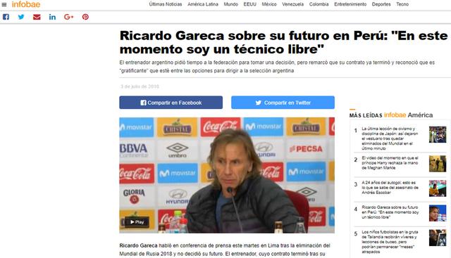 Prensa argentina destaca las declaraciones de Ricardo Gareca tras la conferencia de prensa. (Foto: captura/Infobae)