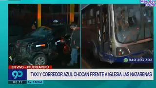 Cercado de Lima: reportan choque entre taxi y bus del corredor azul en la Av. Tacna | VIDEO