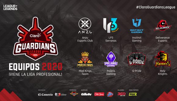 Estos son los ocho equipos que participan en la Claro Guardians League 2020, la primera liga profesional de League of Legends en el Perú. (Difusión)