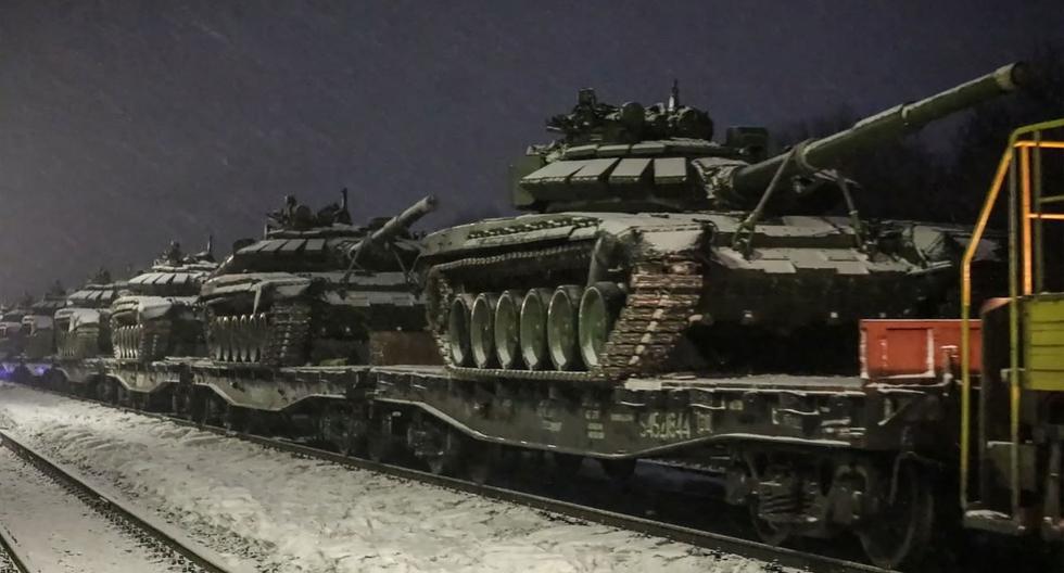 Tanques que participan en los ejercicios conjuntos de las fuerzas armadas de Rusia y Bielorrusia cerca de Ucrania. (Foto referencial, AFP).