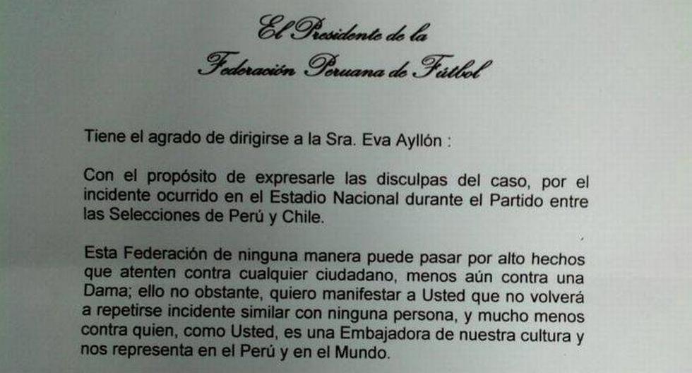 La carta de Manuel Burga a Eva Ayll&oacute;n.