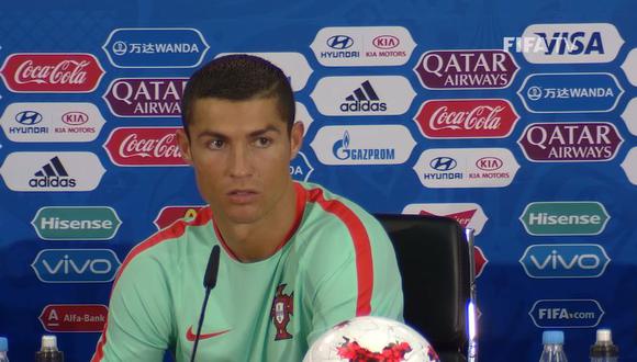 Cristiano Ronaldo sorprendió a los periodistas al dar una conferencia que duró menos de un minuto luego del triunfo 1-0 de Portugal ante Rusia. (Foto: captura de video)