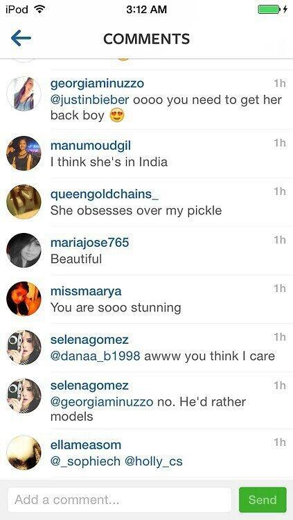 Comentario de Selena Gómez sobre Justin Bieber. (Fuente: Instagram)