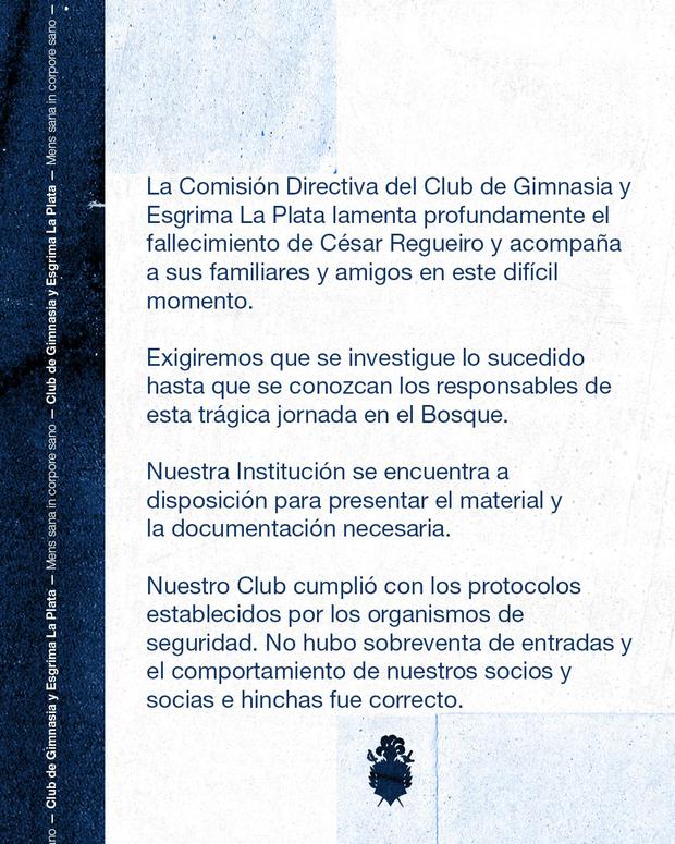 Gimnasia envió comunicado tras los incidentes en el partido ante Boca Juniors.