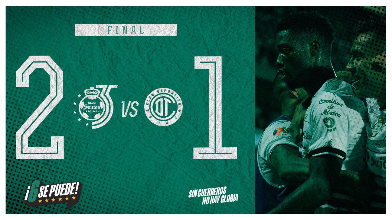 Santos Laguna jugó un primer tiempo muy irregular, pero se repuso en el complemento para quedarse con el partido ante Toluca en el Estadio Corona. (Foto: Santos Laguna)