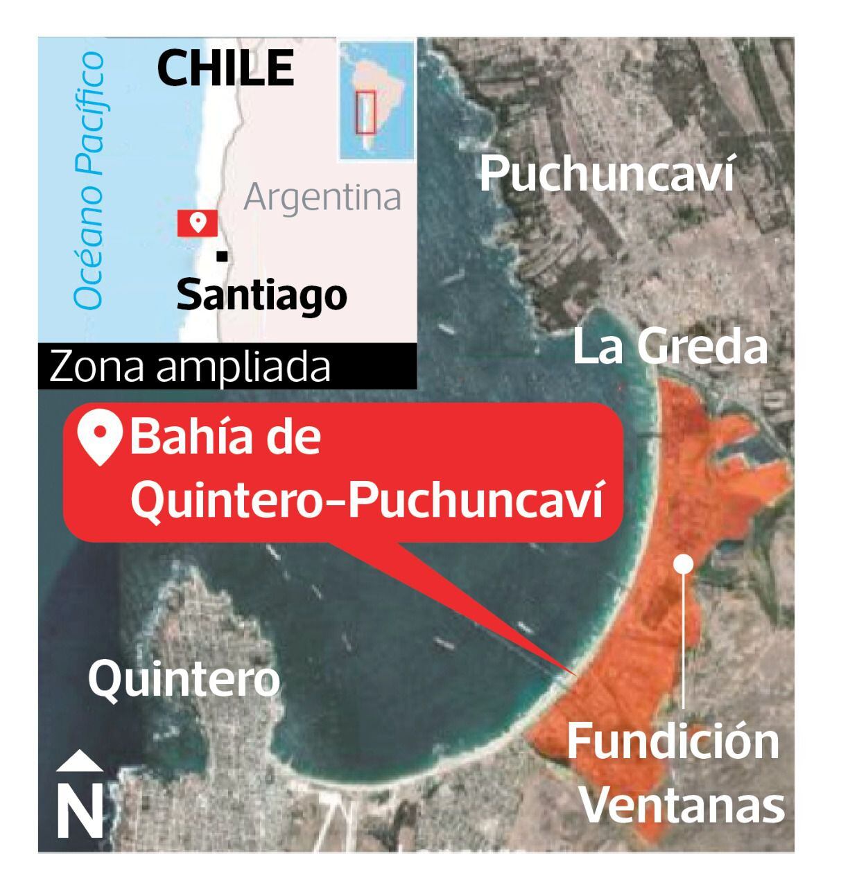 Infographic showing the place in Valparíso that suffers from pollution.