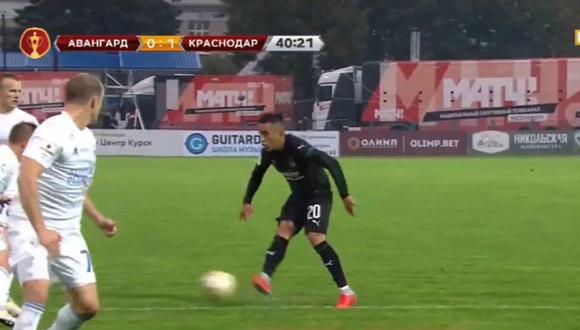 Christian Cueva destacó en la clasificación del Krasnodar a los octavos de final de la Copa de Rusia. El peruano fue titular y realizó un pase de lujo. (Foto: captura de YouTube)