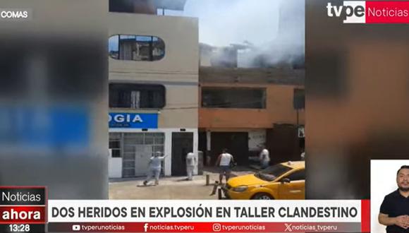 Tres personas resultaron heridas tras la explosión e incendio ocurrido en un taller clandestino de pirotécnicos. (Foto: TV Perú Noticias)