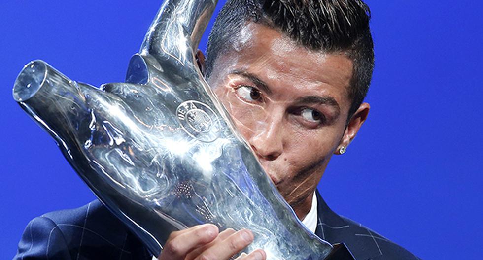 Cristiano Ronaldo una vez más fue abordado tras ganar el premio al mejor jugador de Europa para UEFA si se ve con otra camiseta en el futuro que no sea la del Real Madrid. (Foto: EFE)