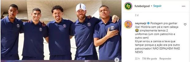 Neymar clarified the incident of Mbappé and the sponsor of PSG.  (Photo: Capture Instagram)