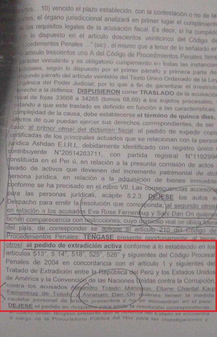 Resolución de la Cuarta Sala Superior dando inicio al trámite para el inicio del juicio oral contra Alejandro Toledo y otros por Ecoteva.