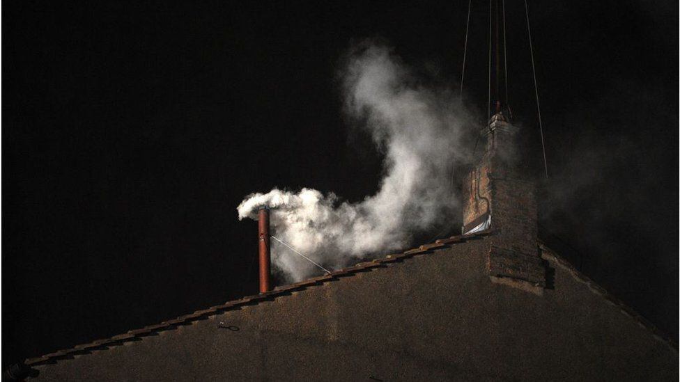 The white smoke when the election of Francis was announced in 2013. (GETTY IMAGES).