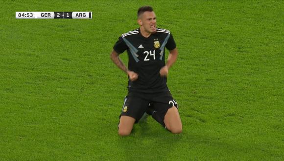 Lucas Ocampos celebrando su gol ante Alemania. (Foto: captura de video)