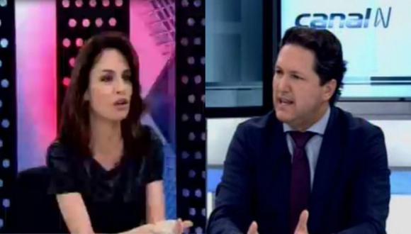 La periodista Mávila Huertas entrevistó en Canal N al vocero de Fuerza Popular, Daniel Salaverry. (Captura Canal N)