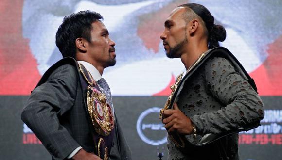 Manny Pacquiao y Keith Thurman se verán las caras en la pelea por el título de la AMB en el MGM Garden Arena de Las Vegas (Foto: EFE)