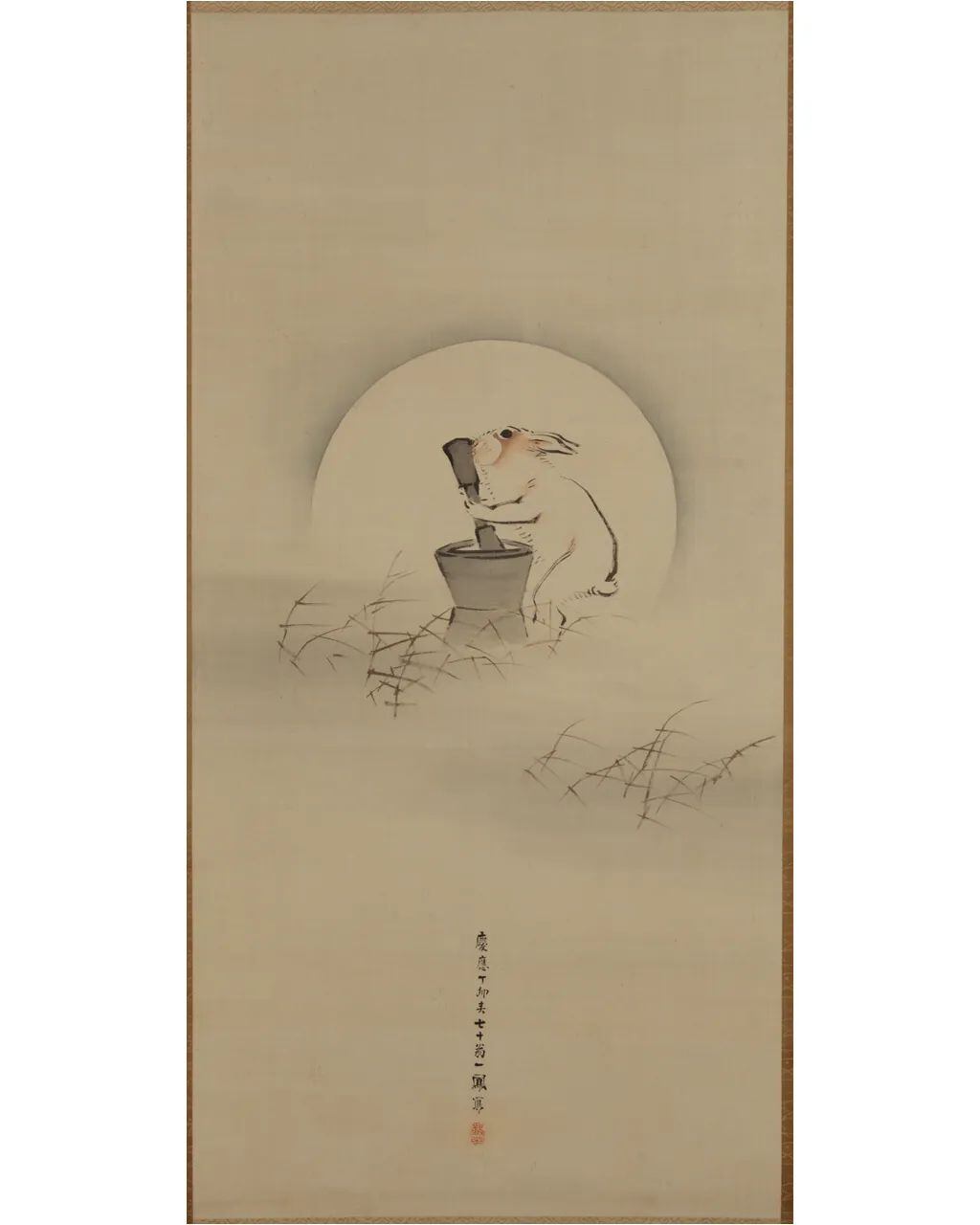 Rabbit Grinding the Elixir of Life under the Moon, by Mori Ippo, 1867. (NEW ORLEANS MUSEUM OF ART).