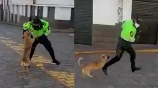 Cusco: Perro callejero juega y corretea a policía en agradecimiento por alimentarlo | VIDEO