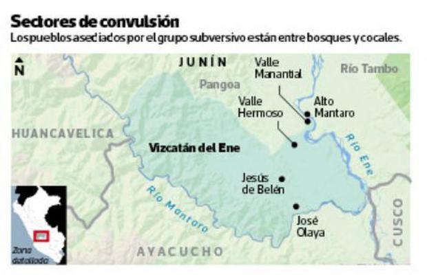 Alto Mantaro, Valle Manantial y Valle Hermoso son los pueblos de Vizcatán del Ene de donde han escapado al menos 25 familias de campesinos.