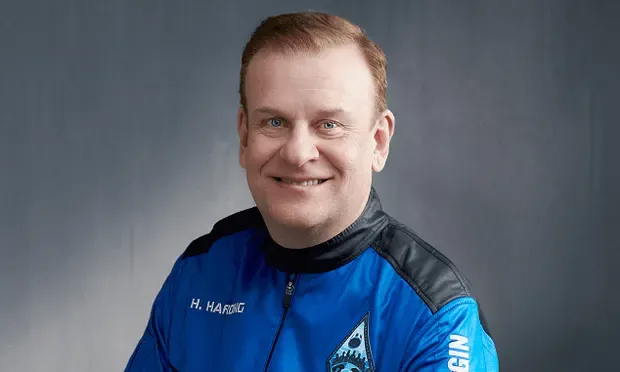 Hamish Harding in a Blue Origin suit for his trip to space.