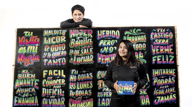 CARGA MÁXIMA. Azucena Cabezas y Alinder Espada, artistas que investigaron la tipografía popular peruana. (Foto: Karen Zárate)
