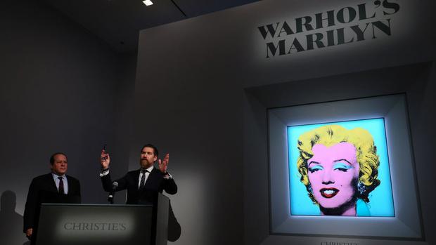 Portrait of Marilyn Monroe by Warhol, auctioned at Christies for 195 million dollars.