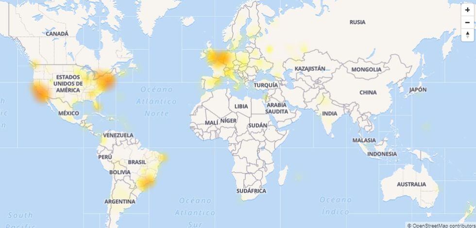 Mapa del portal de DownDetector. (Captura)