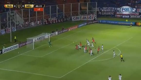 Gonzalo Rodríguez abrió el marcador a favor de San Lorenzo, cuando ya se jugaban los últimos segundos del primer tiempo. (Foto: captura de video)