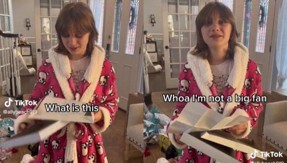 La joven aseguró no ser muy fan de Taylor Swift cuando abrió el regalo de sus padres. (Foto: @allybeach919/TikTok)