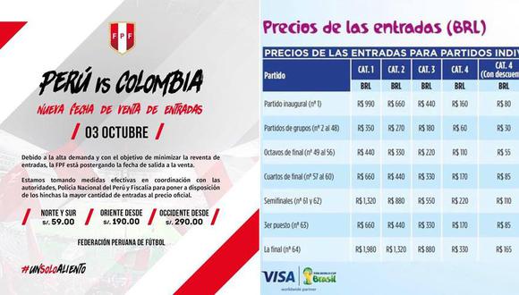 Una comparación entre los precios de las entradas para el Perú vs. Colombia y el Mundial 2014