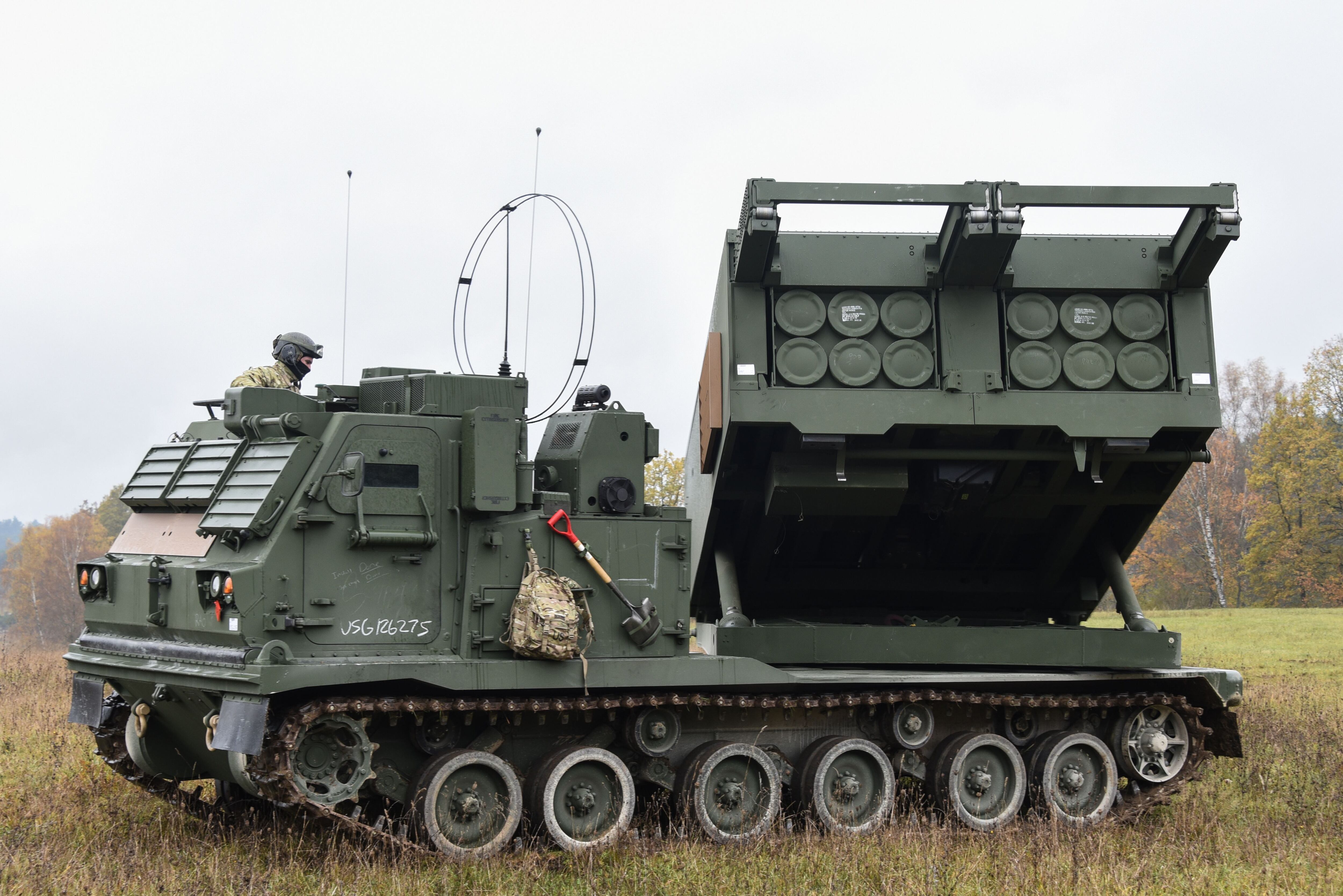 An M270 multiple launch rocket system during Operation Centaur Forge at Grafenwoehr Training Area, Germany, Nov. 6, 2019. (U.S. Army photo by Markus Rauchenberger)