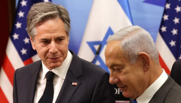 El secretario de Estado de Estados Unidos, Antony Blinken (izq.), y el primer ministro israelí, Benjamin Netanyahu, aparecen en la foto durante una conferencia de prensa conjunta el 30 de enero de 2023 en Jerusalén | Foto: RONALDO SCHEMIDT / AFP / POOL