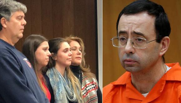 Randall Margraves y sus hijas Lauren y Madison Rae durante el juicio contra Larry Nassar. (Foto: Agencias)