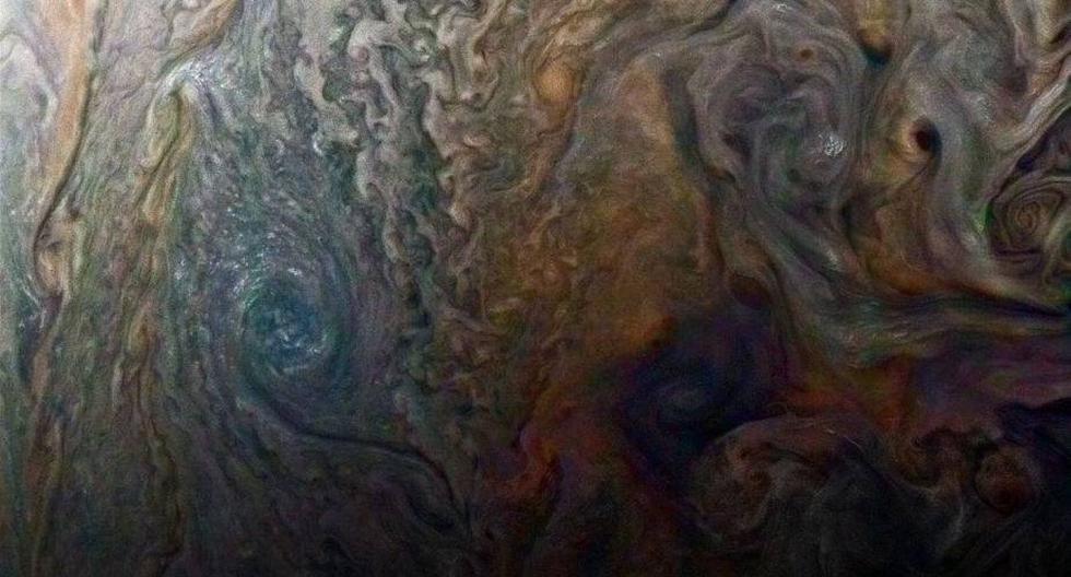 Imagen mejorada de una misteriosa mancha oscura en J&uacute;piter. (Foto: NASA)